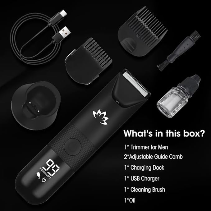 Qreeyx Manscape Trimmer for Men - Electric Body Hair Trimmer with Light, IPX7 Waterproof Electric Razor for Balls/Pubic/Groin/Legs/Chest Hair Removal, Lightweight with LED Display, Gifts for Him Dad