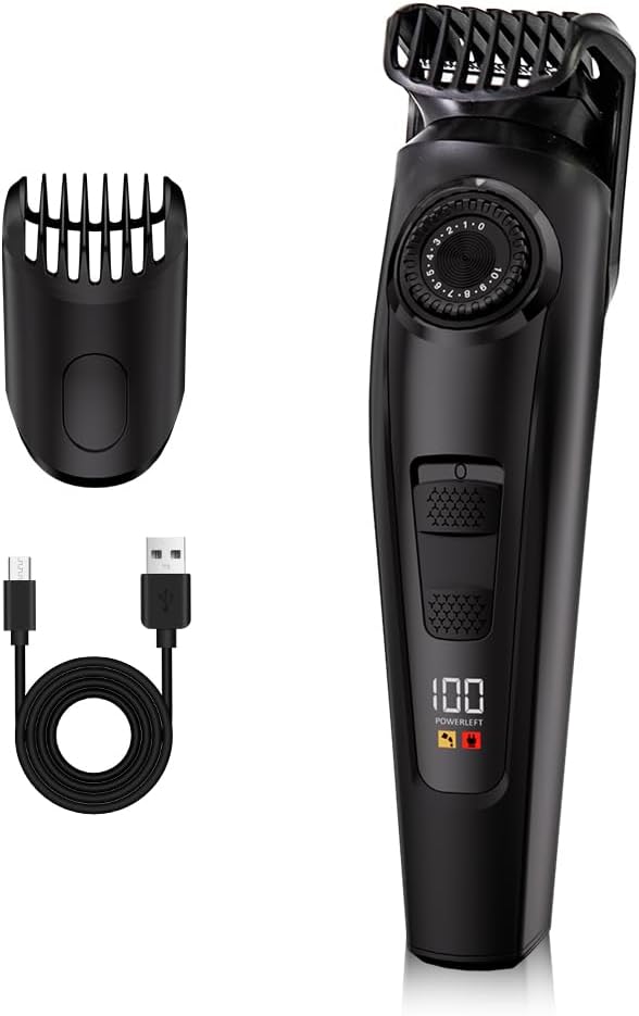 Electric Beard Trimmer for Men Professional Adjustable Length and Hair Clipper, Men's Beard Mustache Trimming and Body Hair Trimmer, Cordless Digital Display and Rechargeable USB-c Charger -Black