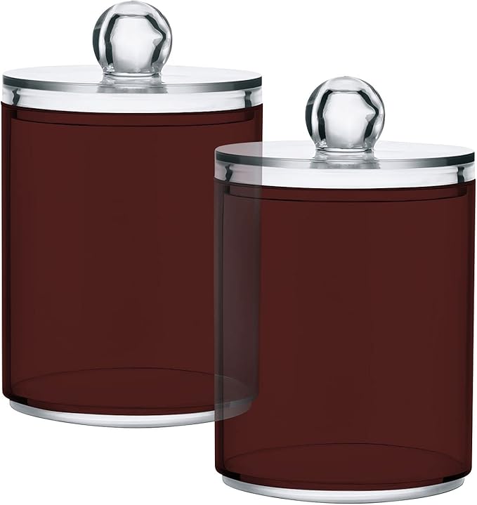 Indian Red Qtip Holder Organizer Dispenser Cotton Swabs Cans Plastic Jars with Lid Set 4 Pack Bathroom Storage Canister for Cotton Ball Floss Cotton Pads
