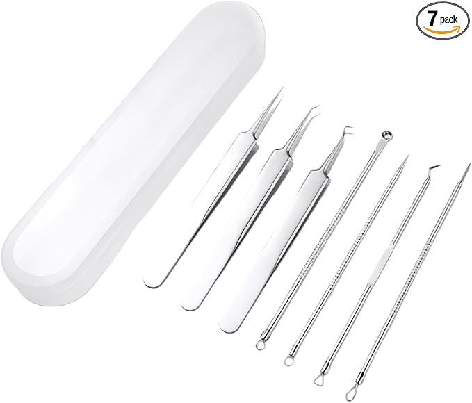 7 Pcs Blackhead Remover Comedone Extractor, Acne Removal Kit, Manual Pimple Popper Tool for Quick and Easy Removal of Pimples, Blackheads on Forehead, Facial and Nose (7 Pack)