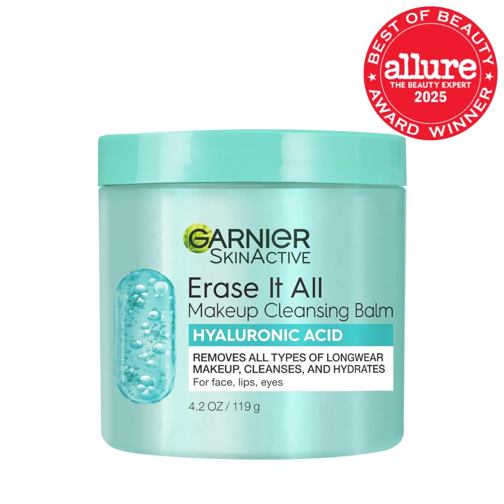 Garnier Erase It All Makeup Cleansing Balm with Hyaluronic Acid, Replumping Facial Cleanser and Makeup Remover, 4.2 Oz