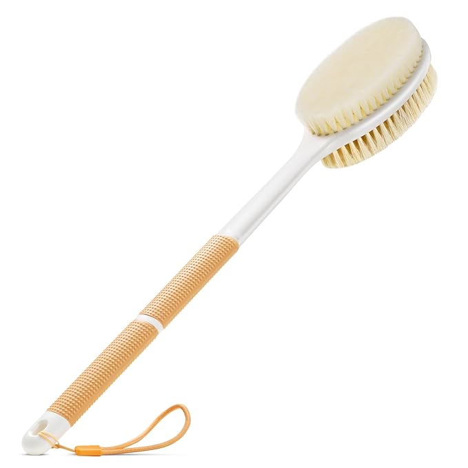 Backski Back Scrubber Anti Slip for Shower, Long Handle Bath Brush with Stiff and Soft Bristles for Exfoliation, Dual-Use Shower and Dry Body Brush(Purple)