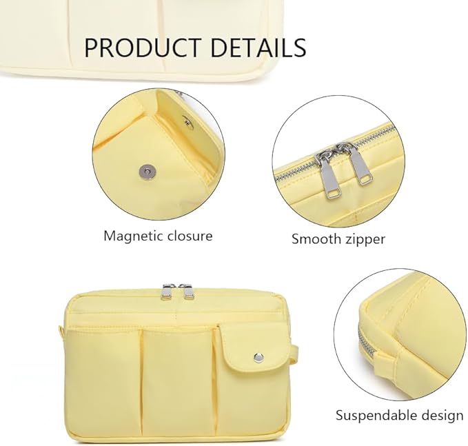 Storage Bag-arge Cosmetic Bag for Women Travel Makeup Bag Zip Up Bag Pure Cotton Canvas Can be Suspended (Yellow)