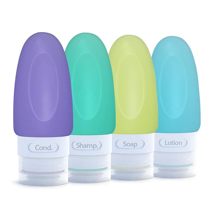 Dot&Dot Leak Proof Travel Bottles - Tubes for Liquid TSA Approved 1oz Silicone Toiletries Travel Shampoo & Conditioner Containers with Labels