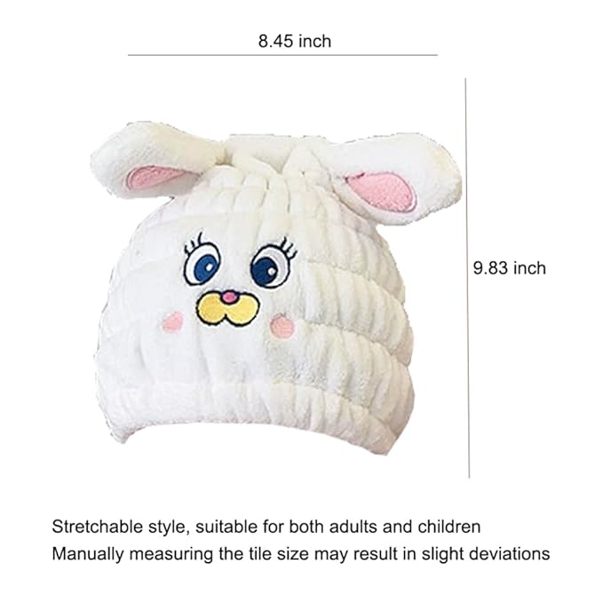 NAWPHEKI Animal Hair Drying Towel Caps, 2Pcs White Rabbit Girls Hair Dry Wrap Women Absorbent Turban Towel, Cute Children Hair Drying Wrap as Gift