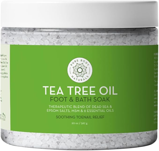 Pure Body Naturals Tea Tree Oil Foot & Bath Soak with Epsom and Dead Sea Salt, 20 oz - Therapeutic Blend - Relief for Tired Muscles, Addresses Common Foot and Toenail Issues, Eliminates Foot Odor