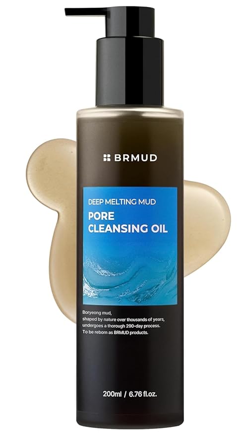 BRMUD Deep Melting Mud Pore Cleansing Oil - Gentle Facial Oil Cleanser for Make Up, Excess Sebum & Impurities with Boryeong Mud & Sunflower Seed - Vegan & Non-Comedogenic Korean Skin Care 6.76 fl oz