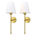 Bsmathom Wall Sconces Sets of 2, Hardwired Classic Brushed Brass Sconces Wall Lighting, Bathroom Vanity Light Fixture with Fabric Shade for Bedroom Living Room Hallway Kitchen, Bright Gold