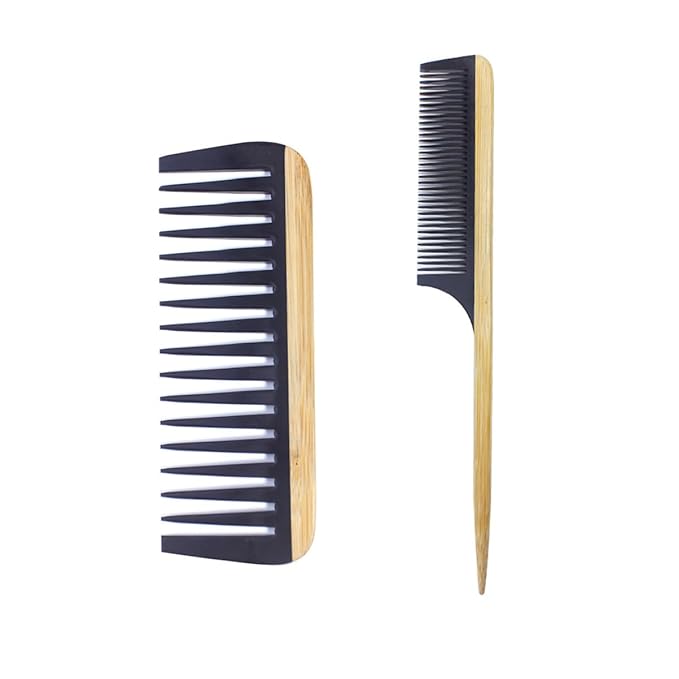 2PCS Natural Handmade Bamboo Hair Combs for Women Men, Anti-Static for All Hairstyles & Beard