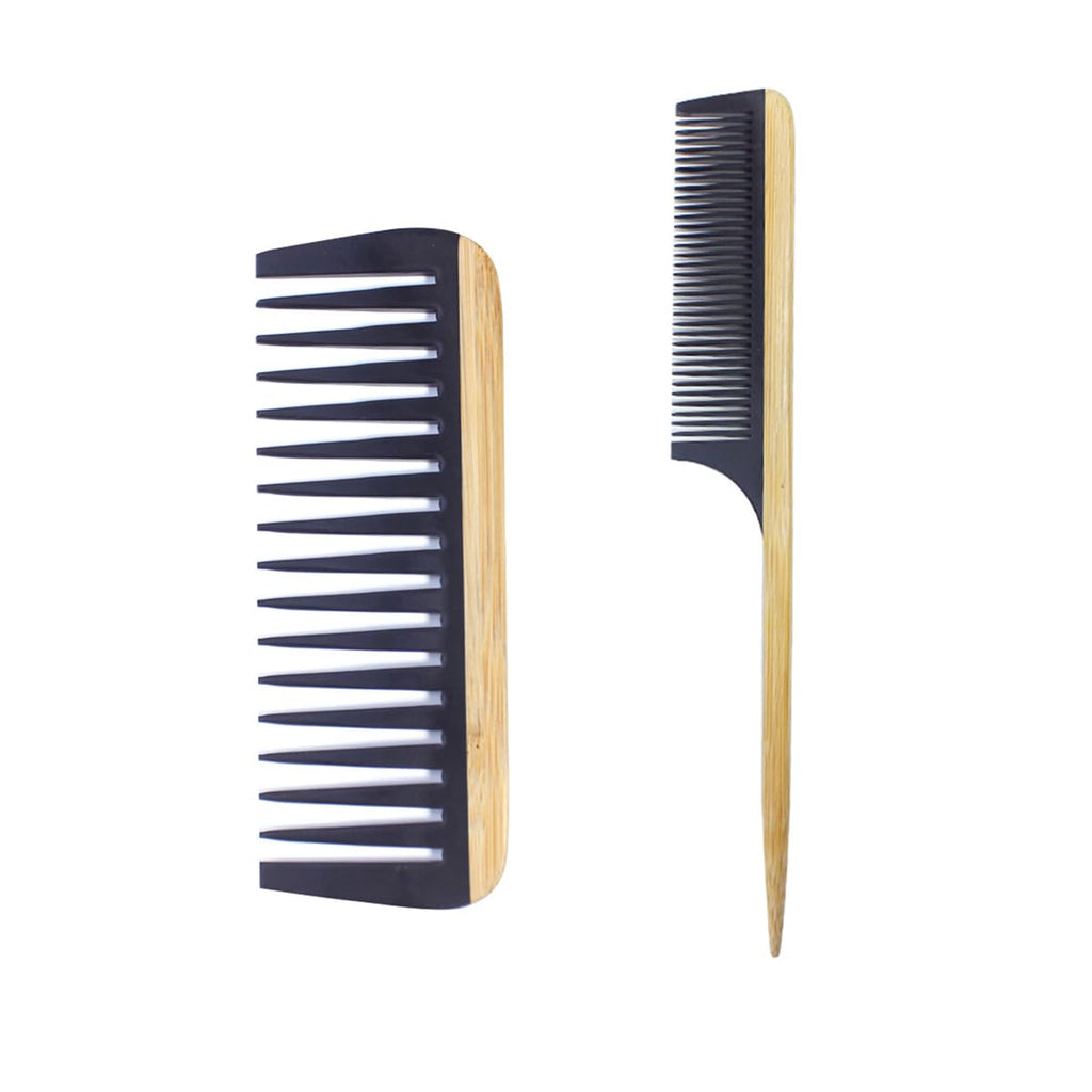 2PCS Natural Handmade Bamboo Hair Combs for Women Men, Anti-Static for All Hairstyles & Beard