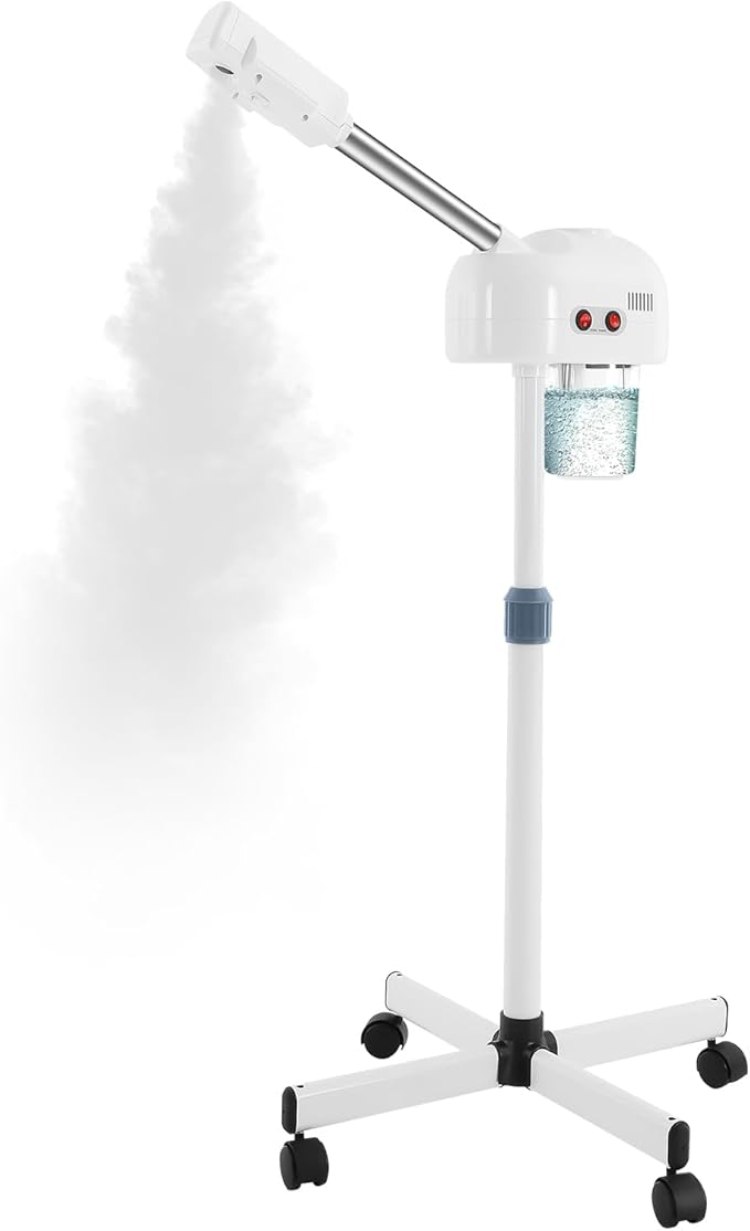 Professional Facial Steamer, Pedicure Steamer Machine with Water Tank and Wheel, Floor Standing Skin Care Equipment for Barber Stores, Beauty Salons (White)