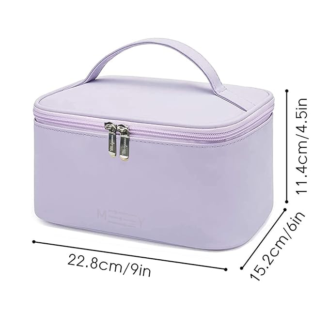 Travel Makeup Bag for Women, PU Leather Cosmetic Bag, Lavender Purple