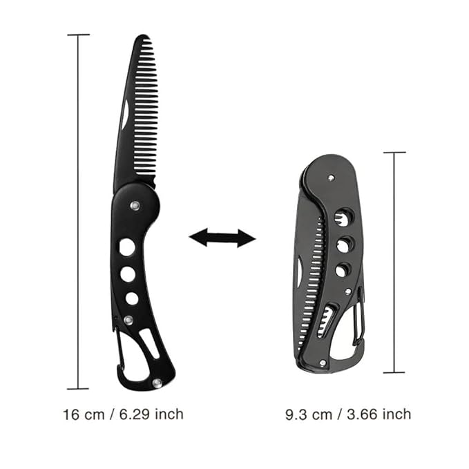 JinZeFa Stainless Steel Folding Beard Comb, Portable Multifunction Anti Static Comb for Men Mustache Styling
