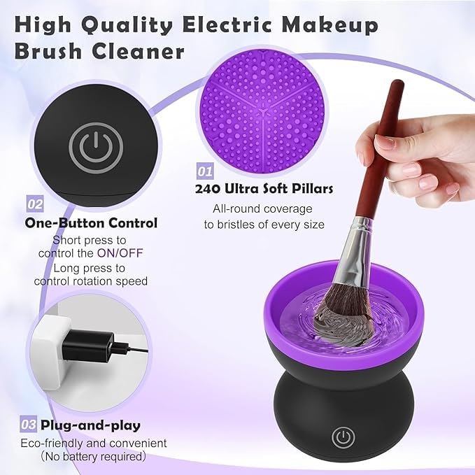 AIQIBAO Portable Electric Makeup Brush Cleaner Machine，USB Cosmetic Brush Cleaner Tools Automatic Brush Silicone Brush Spinner Wash and Dry Deep Cleaning Machine (C)