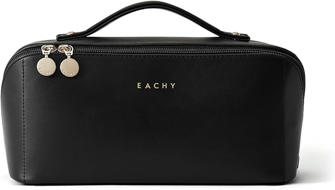 EACHY Travel Makeup Bag, Large Capacity Cosmetic Bags for Women, Waterproof Portable Open Flat Toiletry Bag Make up Bag with Divider and Handle, Gifts for Women