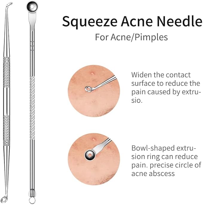 Blackhead Remover Tools,Upgrade 10 PCS Acne Needles,GERY Whitehead Removal Extractor Tools,Pimple Popper Tool Kit, Professional Stainless Pimple Acne Blemish Removal Tools Set with Leather Package