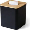 Tissue Box Cover Square, Modern Black Facial Tissue Holder with Bamboo Lid