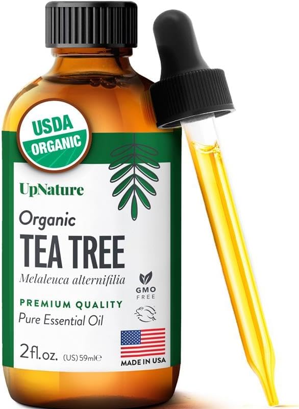 UpNature Tea Tree Oil - 100% Pure USDA Certified Organic Tea Tree Essential Oils for Skin, Hair, Toenail, Body and Scalp (2oz)