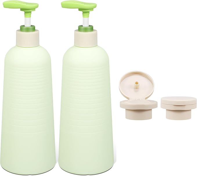 UMETASS 16.9oz Travel Shampoo Bottle with Flip Cap, Refillable Plastic Pump Bottles Dispenser for Soap, Shampoo, Lotions, Liquid Body Wash, Creams and Massage Oil (2Pack, 16.9oz/500ml)