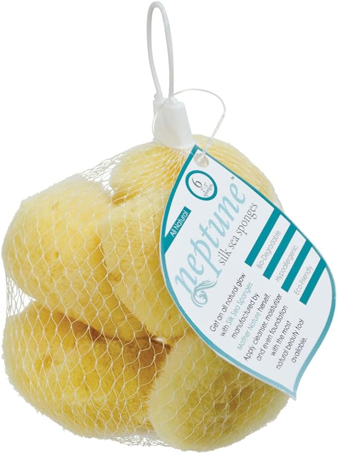 Neptune Natural Sea Silk Sponge 6pc Kit, Hand Cut, Small, Approx. 1-2 inches, Ideal for Cosmetic Use and Facial Cleansing