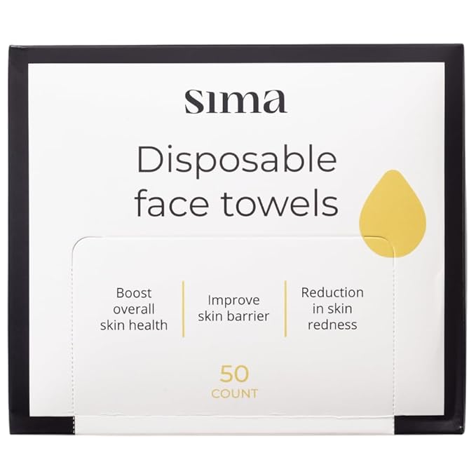 Sima Disposable Face Towels for Drying - 100% Cotton Face Wipes 50 Pack - Biodegradable Makeup Remover for Sensitive Skin, Gentle Clean Facial Cloth - Ultra-Soft & Lint-Free, Cruelty Free