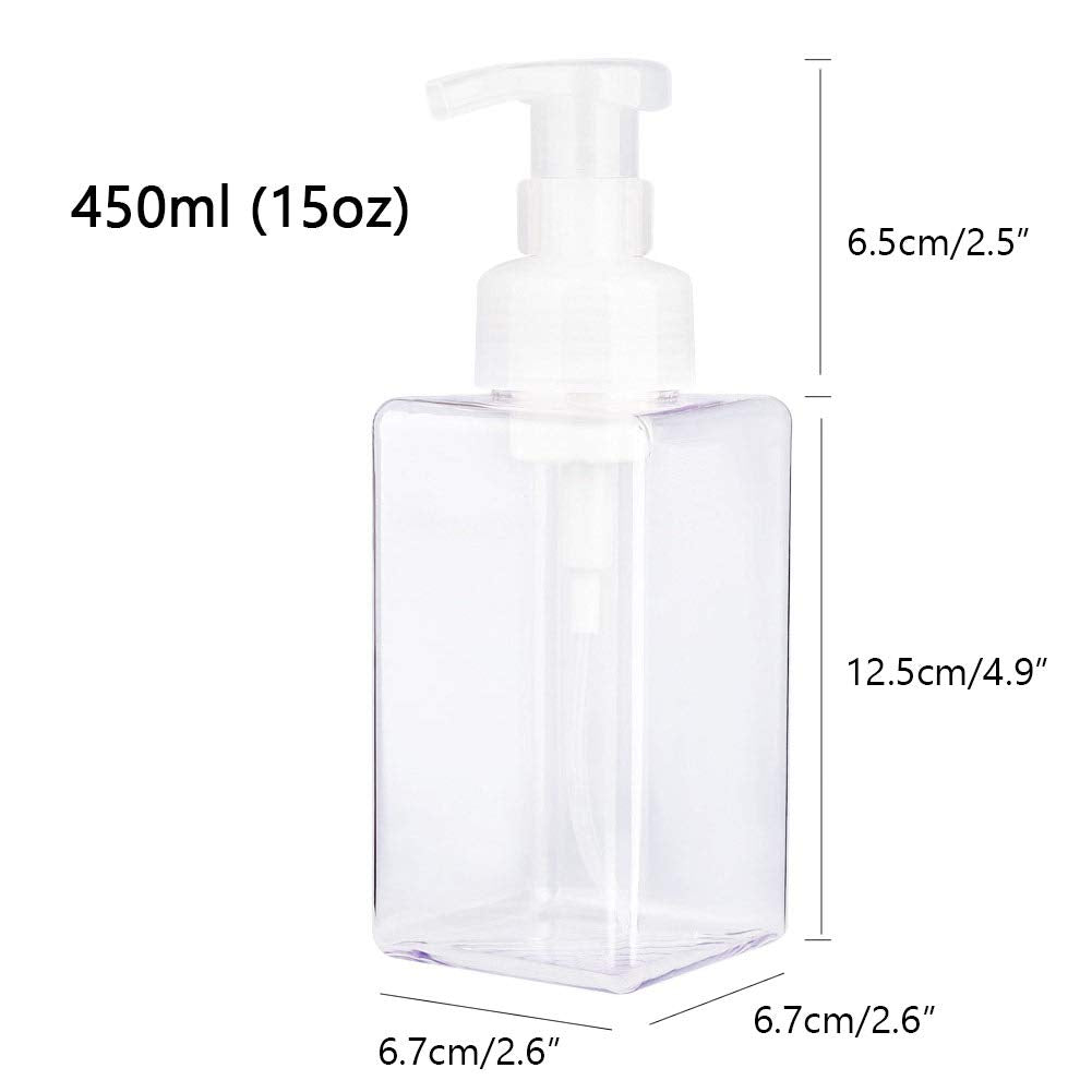 Foaming Soap Dispenser, 15oz Plastic Refillable Pump Bottle, 2 Pack, Clear