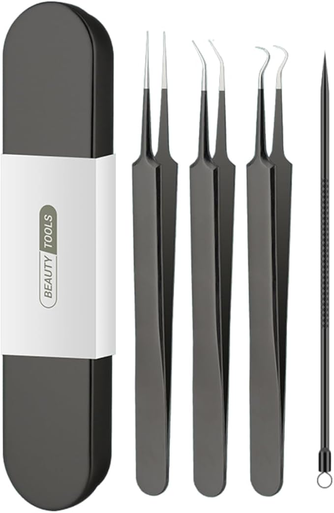 Usiveinborn Blackhead Remover Upgraded, Usiveinborn Blackhead Tweezers, Professional Upgraded Facial Blackhead Remover Tweezers, Blackhead Remover Tools Sets (A3-Black-4pcs)