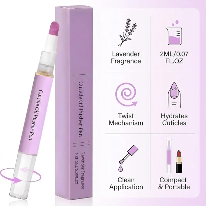 Ceramic Cuticle Pusher & Nail Oil Pen, 2-in-1 Nail Care Tool, Gentle Hangnail Remover for Dry or Damaged Nails, Portable Pen with Stainless Steel Cuticle & Nail Cleaner