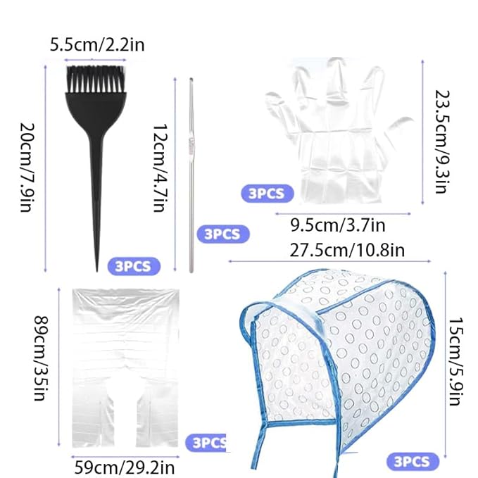 15 Pcs Hair Highlighting Cap Kit Hair Dye Caps with Dye Brushes Hair Highlighting Needles Crochet Hooks Dye Shawl Disposable gloves for Shawl Salon DIY Hairdressing(Blue)