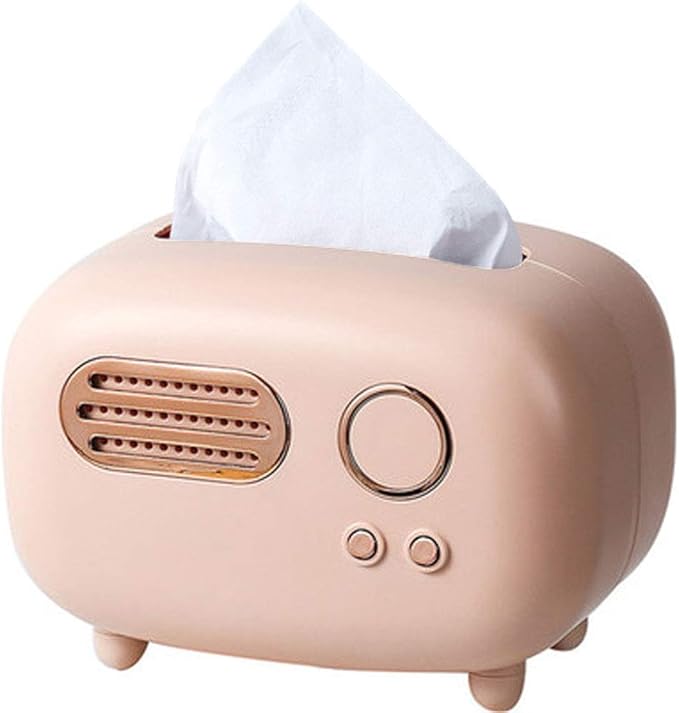 WAYUTO Vintage Radio Facial Tissue Box Cover Napkin Holder Decorative Napkin Storage Organizer Paper Towel Dispenser Container for Bathroom Car Office Desk Home Decor Bedroom Restaurant Pink