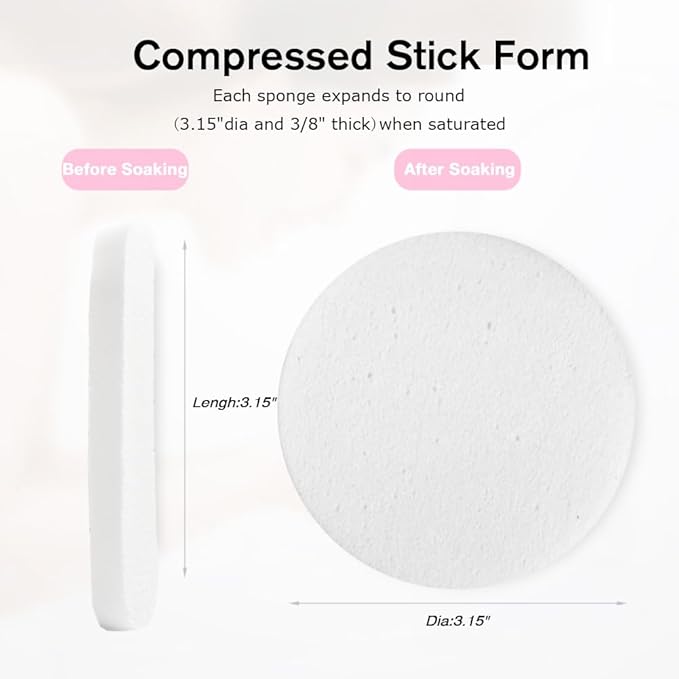 Facial Sponge Compressed,120 Count PVA Professional Makeup Removal Round Face Wash Sponges Spa Pads Exfoliating Cleansing for Women,White
