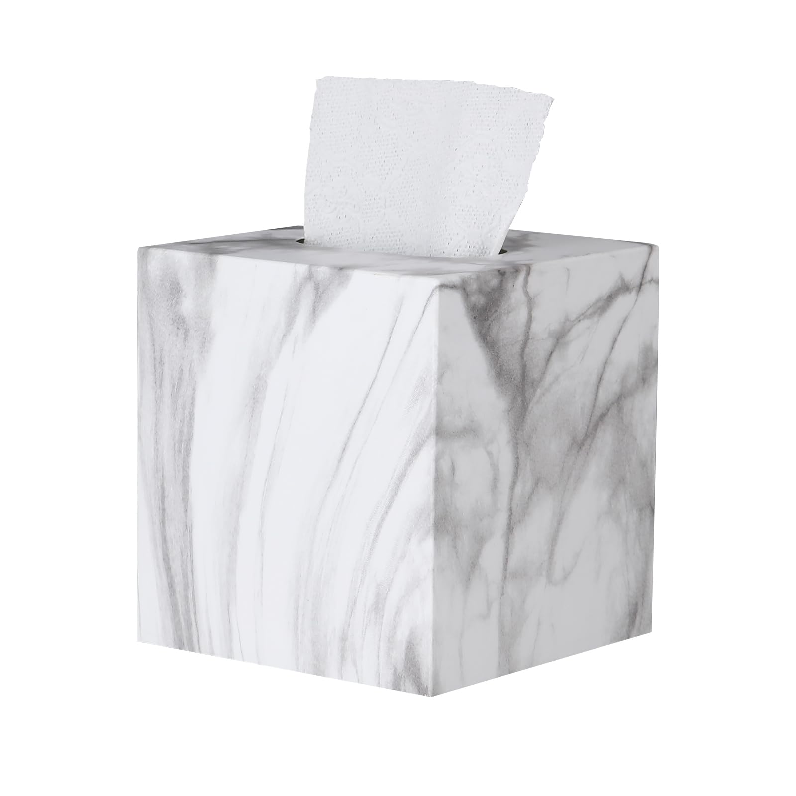 HOUSE DIARY Metal Square Tissue Box lid, Modern Facial Tissue Holder for Bathroom Vanity Tops, Bedroom Dressers, Nightstands, Desks, Offices (Marble White)