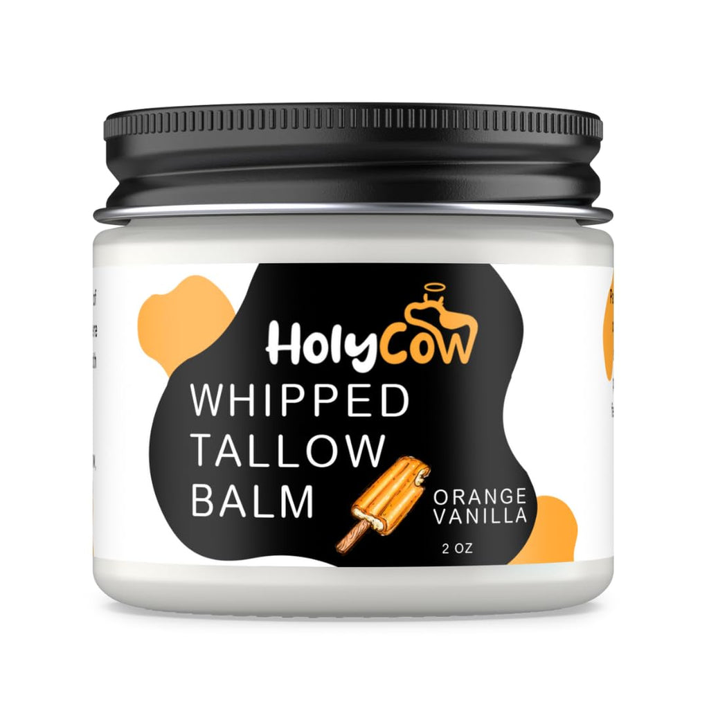 HolyCow Grass Fed Beef Tallow For Skin, Jojoba Oil, 2 Oz - Orange Vanilla