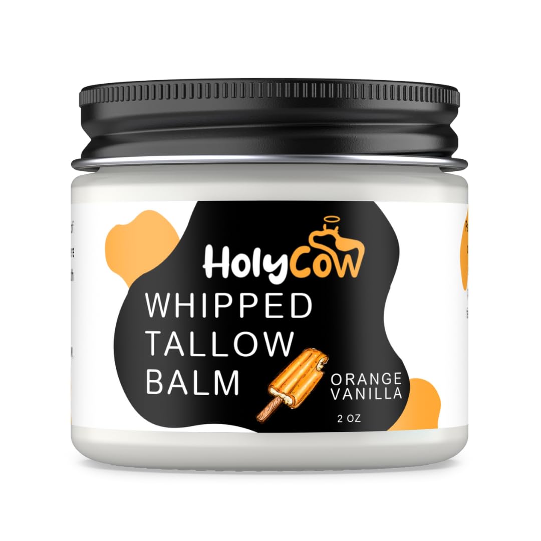 HolyCow Grass Fed Beef Tallow For Skin, Jojoba Oil, 2 Oz - Orange Vanilla