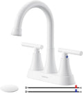 Bathroom Faucets for Sink 3 Hole, Hurran 4 inch Bathroom Sink Faucet with Pop-up Drain and Supply Hoses, Stainless Steel Lead-Free Centerset Faucets for Sink Vanity RV, White