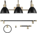 GLOBE Electric 63000058 5-Piece All-in-One Bathroom Accessory Set, Brass & Black, 3-Light Vanity Light, Towel Bar, Toilet Paper Holder, Towel Ring, Robe Hook, Bathroom Lights Over Mirror