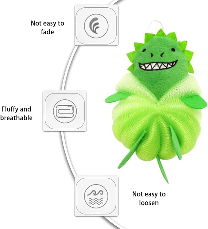 Bath Loofahs,Ttdesefu Kids Toddler Body Sponge Cute Cartoon Kids Loofah,Bath Sponge Shower Puff Soft Loofah Sponge Pouf Exfoliating Mesh Shower Ball (Animal，2 Pcs) (Green,Blue)