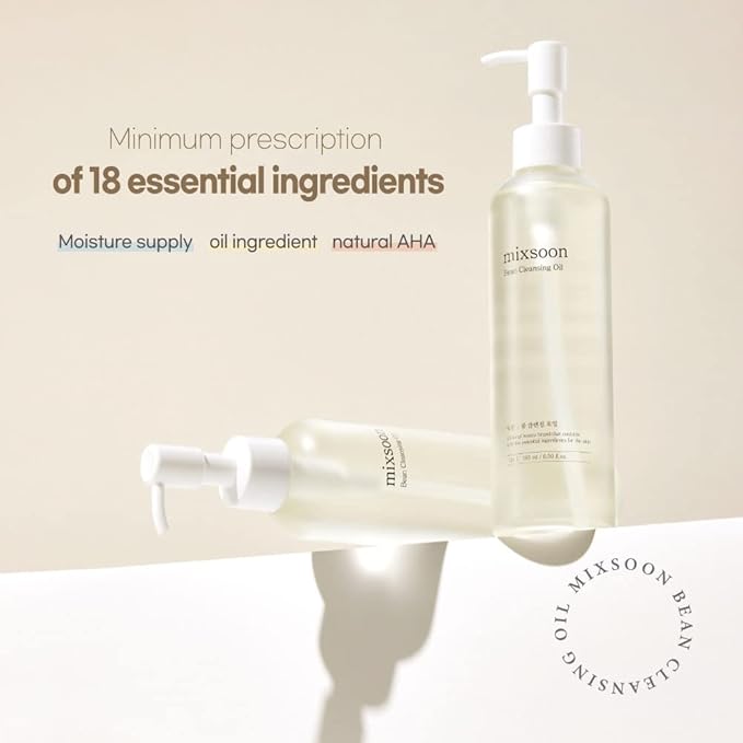mixsoon Bean Cleansing Oil - Lightweight Oil Deep Cleansing and Makeup Blackhead Remover, Fermented Bean, Hydrating and Balancing for Smooth Skin 195ml / 6.59 fl.oz. Korean Glass Skin Care