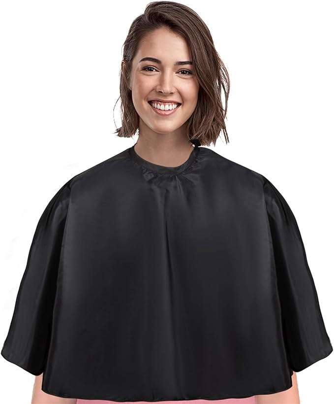 YELEGAI Short Barber Cape, Waterproof Nylon Salon Hair Cutting Cape, Makeup Artist Cape Apron, Shorty Smock for Clients, for Hair Dye, Comb-Out, Styling, Shampoo