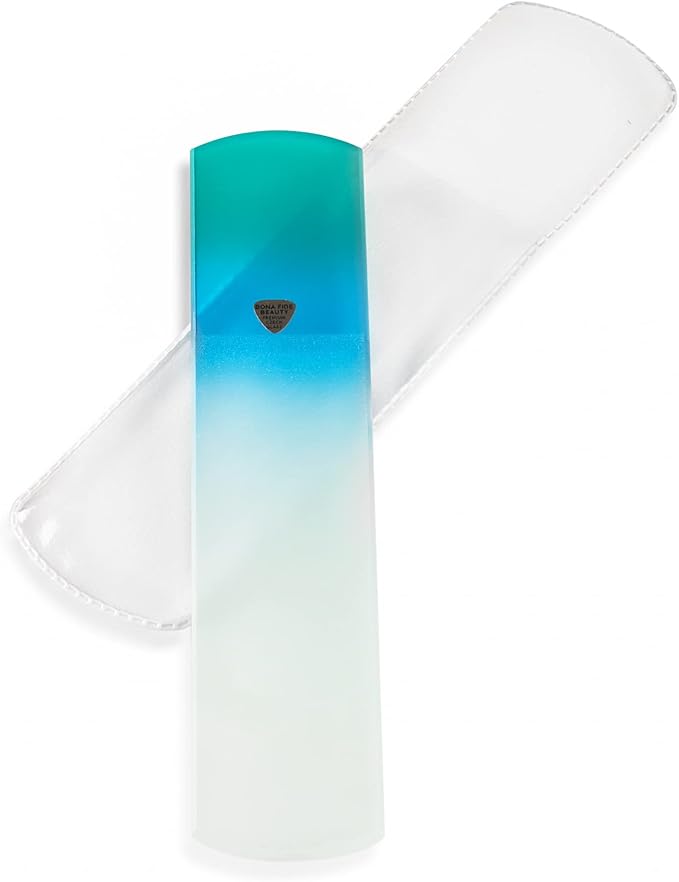 Bona Fide Beauty Czech Glass Foot File with Protective Sleeve (Aqua)