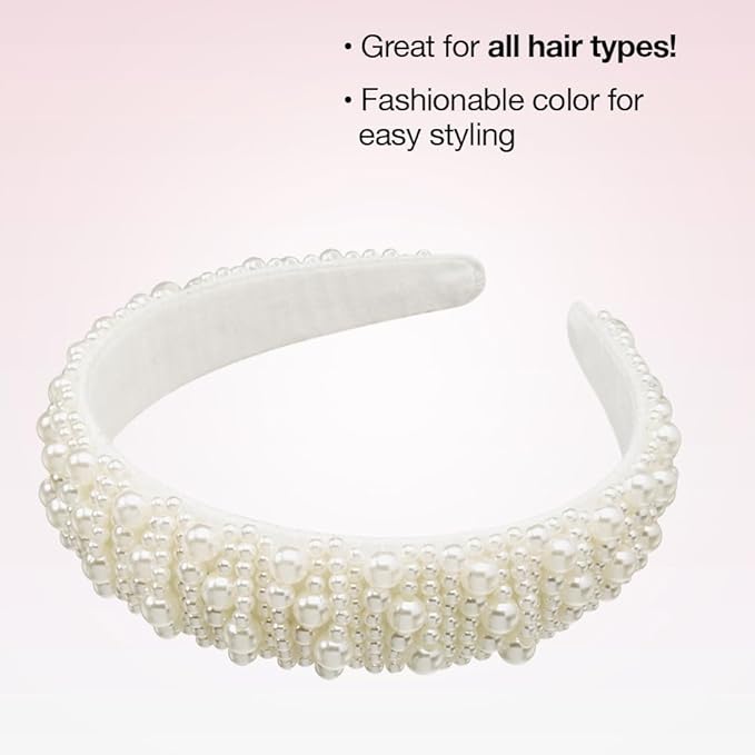 CONAIR Scunci Pearl Headband - ideal for all occasions- fashionable and trendy nonslip head band- hair accessories for women - holiday headwear - stocking stuffers - gifts for her -Ivory