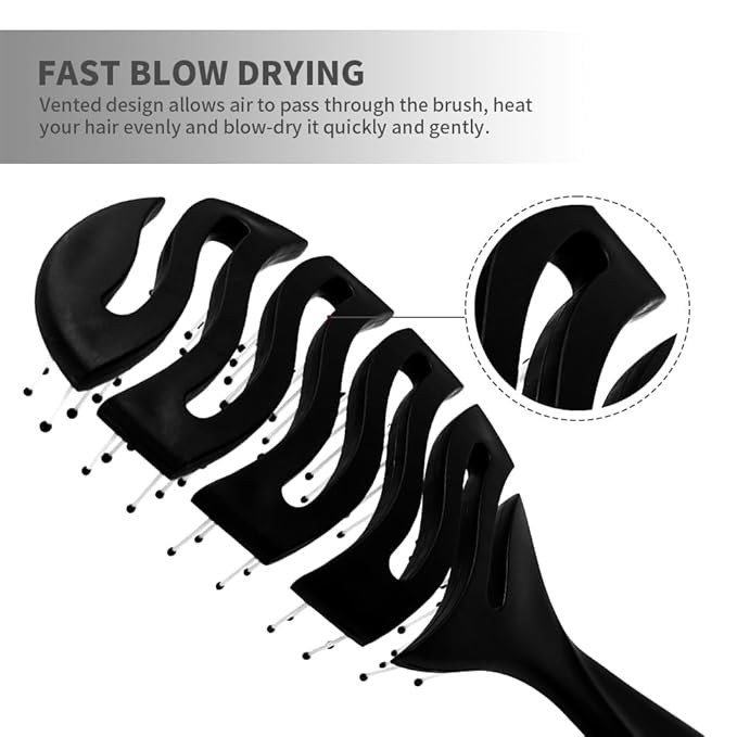 Detangler Hairbrush, Soft Bristle Detangling Brush for Straight, Wavy, Curly and Fine Hair, Dry and Wet, Quick Smoothing for Women and Men（Black）
