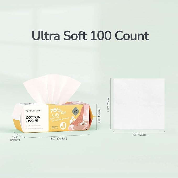 Disposable Face Towel 100 Count, 7.9"X7.9"Clean Face Towelettes for Washing Face, 100% Cotton Soft Dry Wipe, Biodegradable Face Towels & Facial Tissuel Travel Size for Cleaning,Makeup Removal