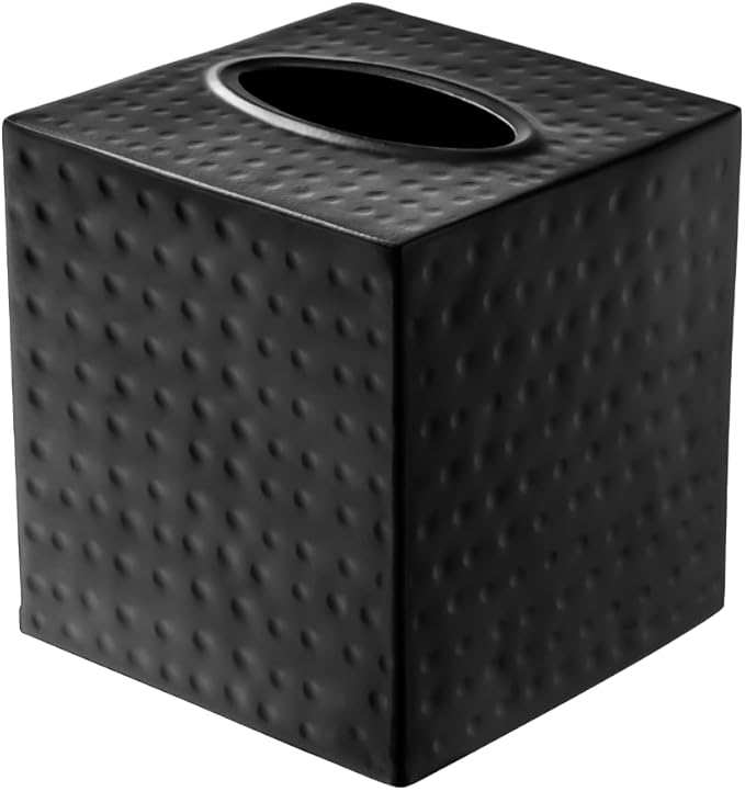 Monarch Abode Tissue Box Cover Square – Hand Hammered Black Metal Tissue Holder Box for Bathroom Accessory, Aesthetic Decorative Facial Napkin Cube for Modern Home Decor