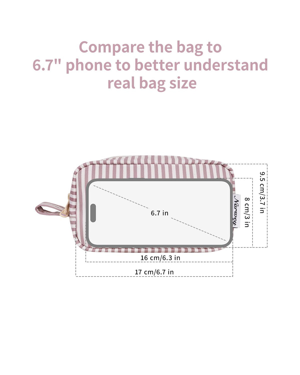 Narwey Small Makeup Bag for Purse Travel Makeup Pouch Mini Cosmetic Bag Zipper Pouch for Women (Dusty Rose Stripe, Small)