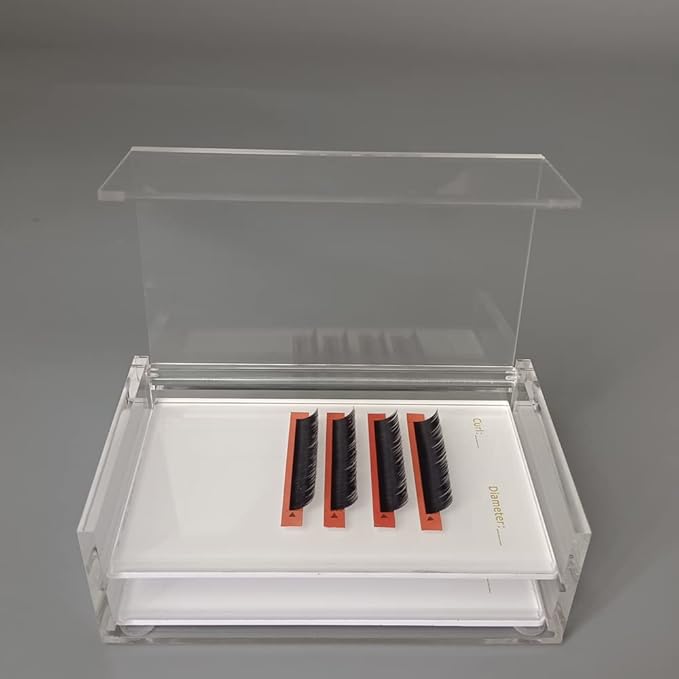 LIXIMMAZN 2 Layers Acrylic Eyelash Pallet Organizer Box, Grafting Eyelash Clear Makeup Display Container for False lashes Transparent Storage Case (White)