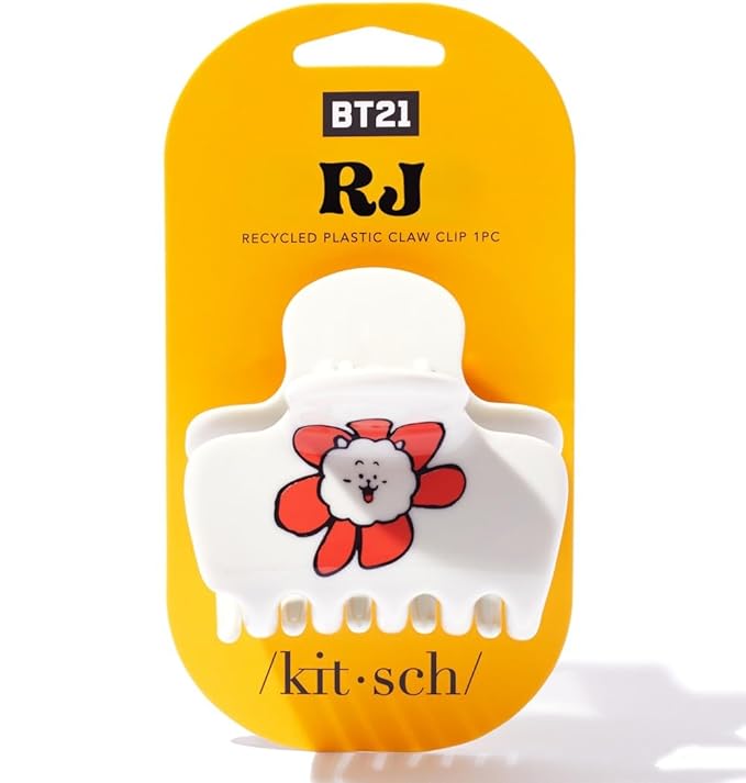 Kitsch BT21 Recycled Plastic Puffy Medium Hair Clips for Women, Medium Claw Clip for Thin & Thick Hair - RJ, 1pc