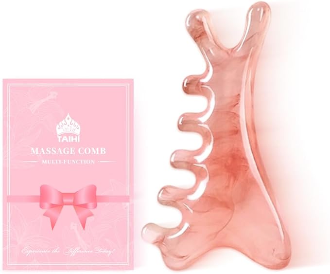 TAIHI Gua Sha Massage Comb, 4-in-1 Scalp Massager Facial Tool for Neck, Body, Lymphatic Drainage, Tension Relief, Gifts for Women and Men (Pink)
