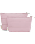 Wandering Nature Small Makeup Bag 2 Pack Cosmetic Bag for Purse, Puffer Quilted Makeup Pouch, Cute Travel Pouch with Zipper for Women, Baby Pink
