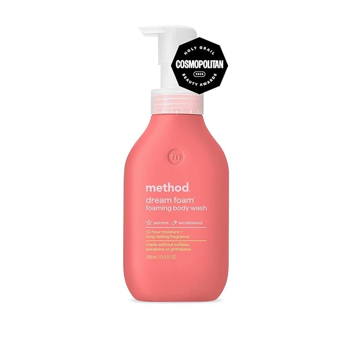 Method Dream Foam Foaming Body Wash Variety Pack – Jasmine + Sandalwood, Sea Spray + Salt Air, Vetiver + Amber, White Flower + Tuberose (4 Scents, 13.5 oz Each)
